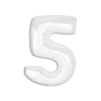 B&C White, Fehér 5-ös szám fólia lufi 92cm