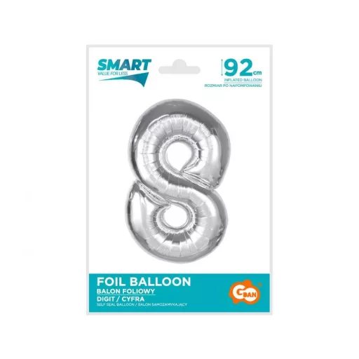 Ezüst 8-as Silver szám fólia lufi 92cm