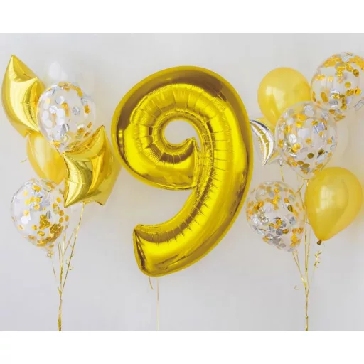 Arany 9-es Gold szám fólia lufi 92cm