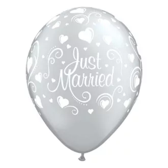   Metallic Just Married Hearts léggömb, lufi 6 db-os 11 inch (28cm)