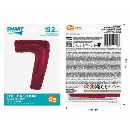 Piros 7-es Red szám fólia lufi 92cm
