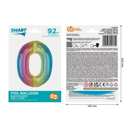 Színes 0-ás Rainbow szám fólia lufi 92cm