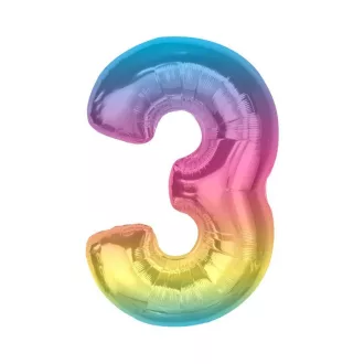 Színes 3-as Rainbow szám fólia lufi 92cm