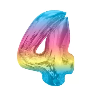 Színes 4-es Rainbow szám fólia lufi 92cm