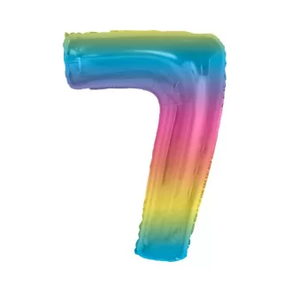 Színes 7-es Rainbow szám fólia lufi 92cm