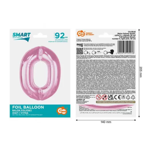 Rózsaszín 0-ás Light Pink szám fólia lufi 92cm