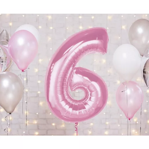 Rózsaszín 6-os Light Pink szám fólia lufi 92cm