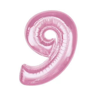 Rózsaszín 9-es Light Pink szám fólia lufi 92cm