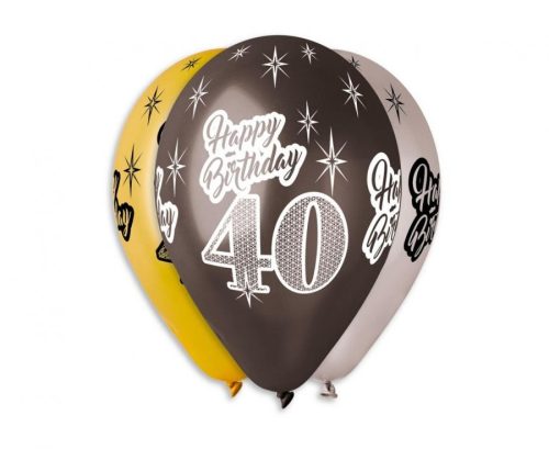 Happy Birthday 40 Metallic léggömb, lufi 6 db-os 12 inch (30cm)