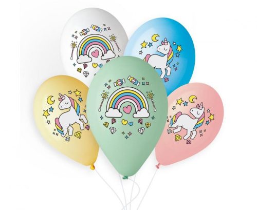 Unicorn Rainbow, Unikornis léggömb, lufi 5 db-os 13 inch (33cm)