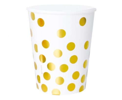 Gold Dots White, Pöttyös papír pohár 6 db-os 270 ml