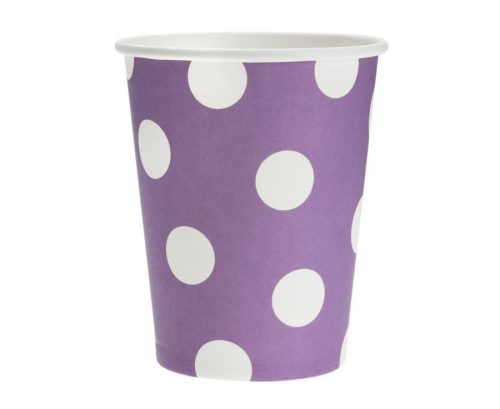 Purple Polka Dots, Lila papír pohár 6 db-os 270 ml