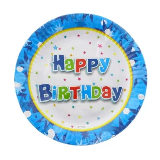 Happy Birthday Blue papírtányér 6 db-os 18cm