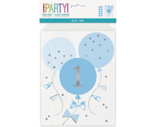 Blue 1st Birthday Party bags, Papírzacskó 8 db-os