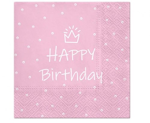Happy Birthday Light Pink szalvéta 20 db-os 33x33 cm