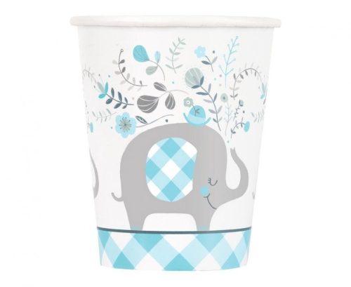 Floral Elephant Blue, Kék Elefánt papír pohár 8 db-os 266 ml