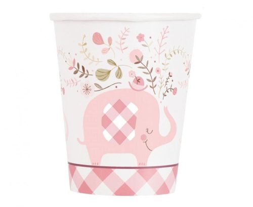 Floral Elephant Pink, Rózsaszín Elefánt papír pohár 8 db-os 266 ml