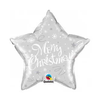 Merry Christmas Silver Star, Karácsony fólia lufi 51cm
