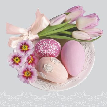 Húsvét Pink Tulips and Primroses szalvéta 20 db-os 33x33cm