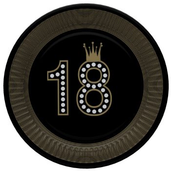 Happy Birthday 18 Hollywood Style papírtányér 8 db-os 22,7cm