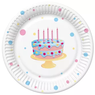 Happy Birthday Cake with Balloons papírtányér 8 db-os 18cm