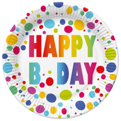 Happy Birthday Dots papírtányér 8 db-os 18cm