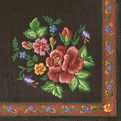 Hímzés Roses Mountain Black szalvéta 20 db-os 33x33cm