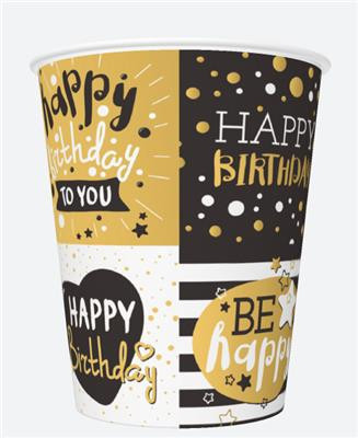 Happy Birthday Golden papír pohár 8 db-os 250ml