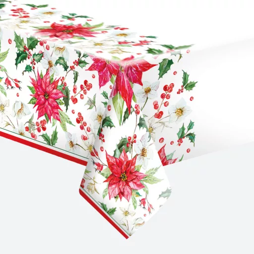 Karácsony Poinsettia papír asztalterítő 120x180cm