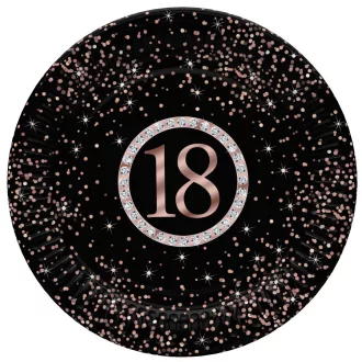 Happy Birthday 18 Rose Gold papírtányér 8 db-os 18cm
