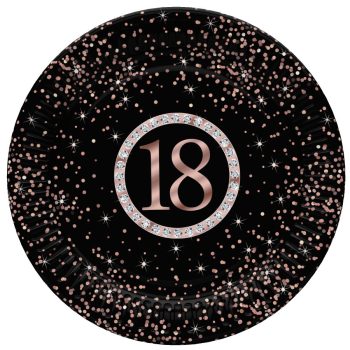 Happy Birthday 18 Rose Gold papírtányér 8 db-os 22,7cm