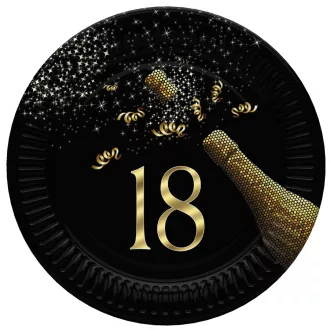 Happy Birthday 18 Golden Champagne papírtányér 8 db-os 18cm