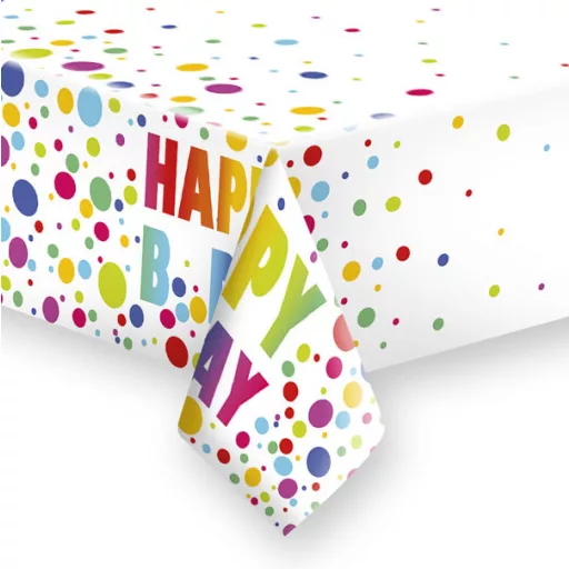 Happy Birthday Dots papír asztalterítő 120x180cm