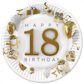 Happy Birthday 18 Gold Motifs papírtányér 8 db-os 18cm