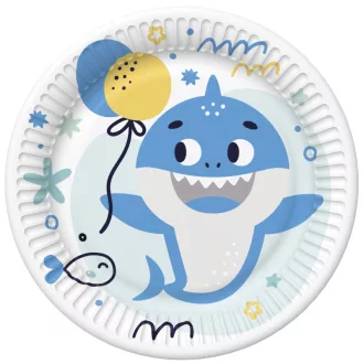 Happy Birthday Blue Shark papírtányér 8 db-os 18cm