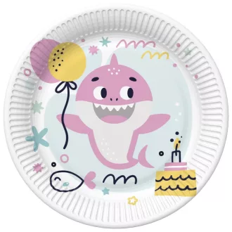 Happy Birthday Pink Shark papírtányér 8 db-os 22,7cm