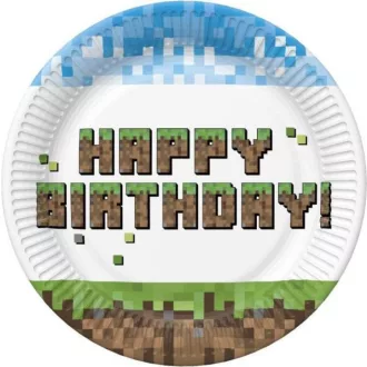 Happy Birthday Pixel Block papírtányér 8 db-os 22,7cm