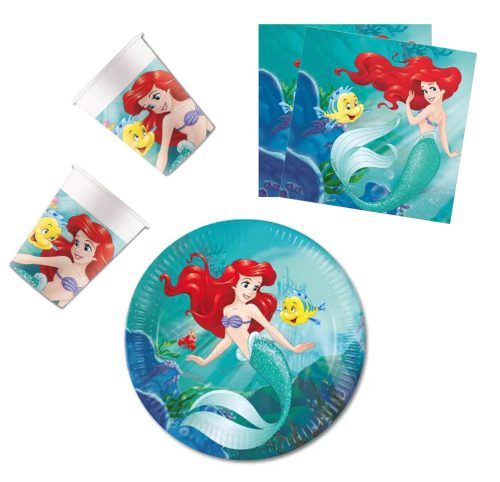 Disney Hercegnők, Ariel party szett 36 db-os 23 cm-es tányérral