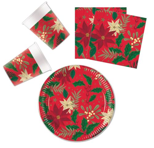 Holly Poinsettia, Karácsony party szett 36 db-os 23 cm-es tányérral