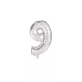 Silver, Ezüst 9-es szám fólia lufi 10 cm