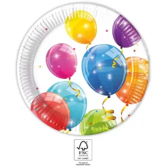 Sparkling Balloons, Lufis papírtányér 8 db-os 23cm FSC