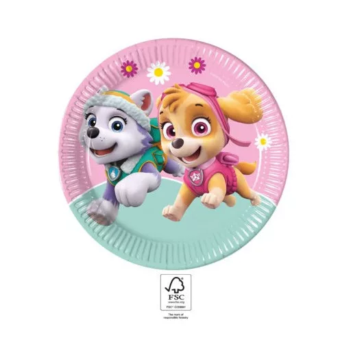 Paw Patrol Skye and Everest, Mancs Őrjárat papírtányér 8 db-os 23 cm FSC