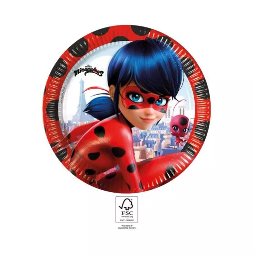 Miraculous Ladybug, Katicabogár és Fekete macska kalandjai papírtányér 8 db-os 23 cm FSC