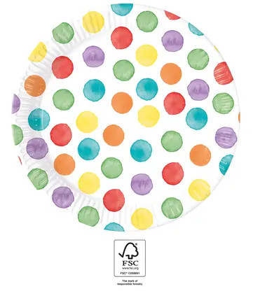 Color Party Dots, Színes papírtányér 8 db-os 23cm FSC