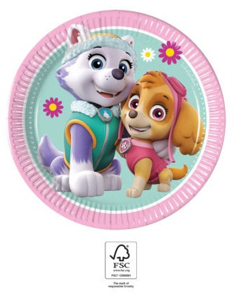 Paw Patrol Skye and Everest, Mancs Őrjárat papírtányér 8 db-os 19,5 cm FSC