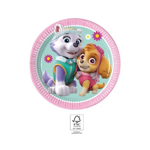 Paw Patrol Skye and Everest, Mancs Őrjárat papírtányér 8 db-os 19,5 cm FSC