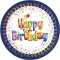 Multicolor Happy Birthday papírtányér 8 db-os 20 cm FSC