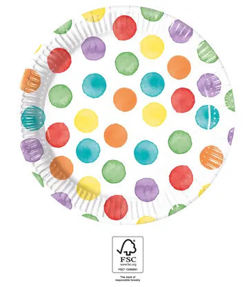 Color Party Dots, Színes papírtányér 8 db-os 20cm FSC