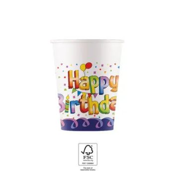 Multicolor Happy Birthday papír pohár 8 db-os 200ml