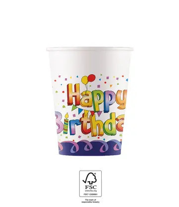 Multicolor Happy Birthday papír pohár 8 db-os 200ml